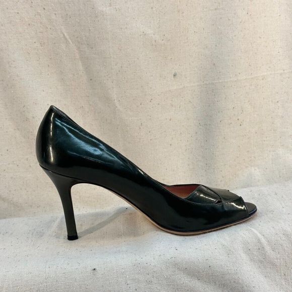 Kate Spade Green Peeptoe Pumps Stiletto Heels Patent Leather Made In Italy 7M - Picture 11 of 12